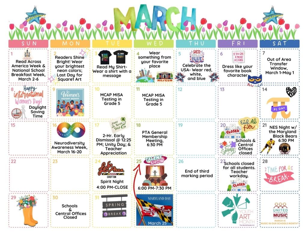 PTA Calendar March 2026
