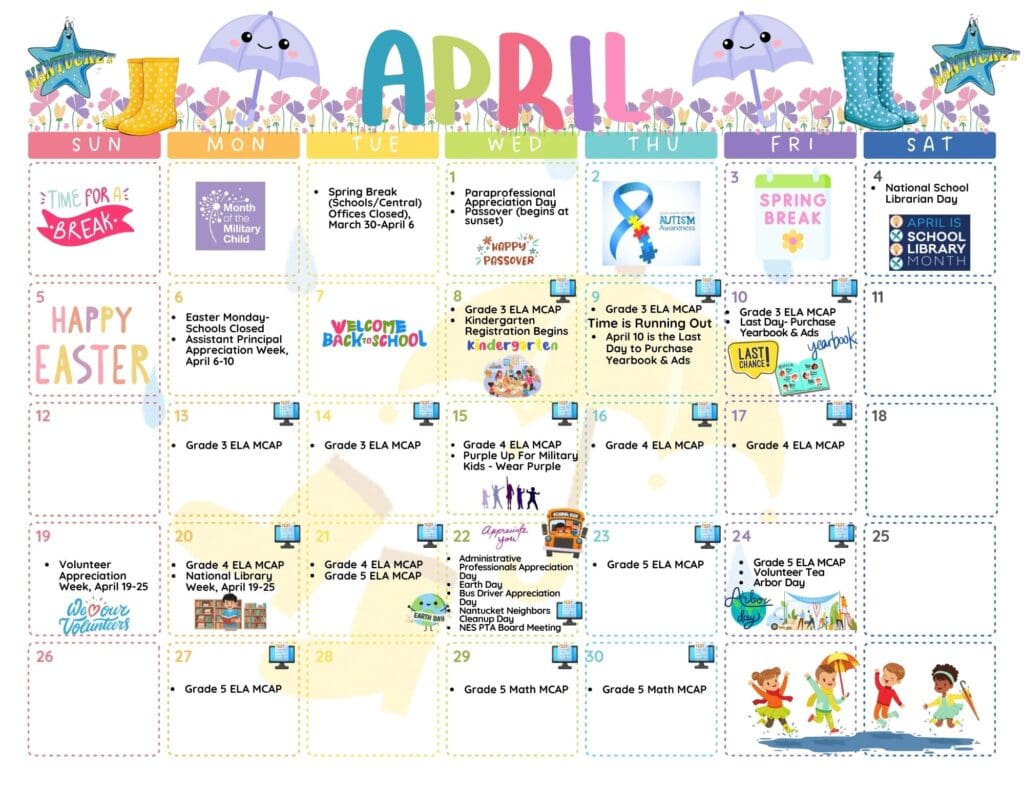 PTA Calendar April 2026